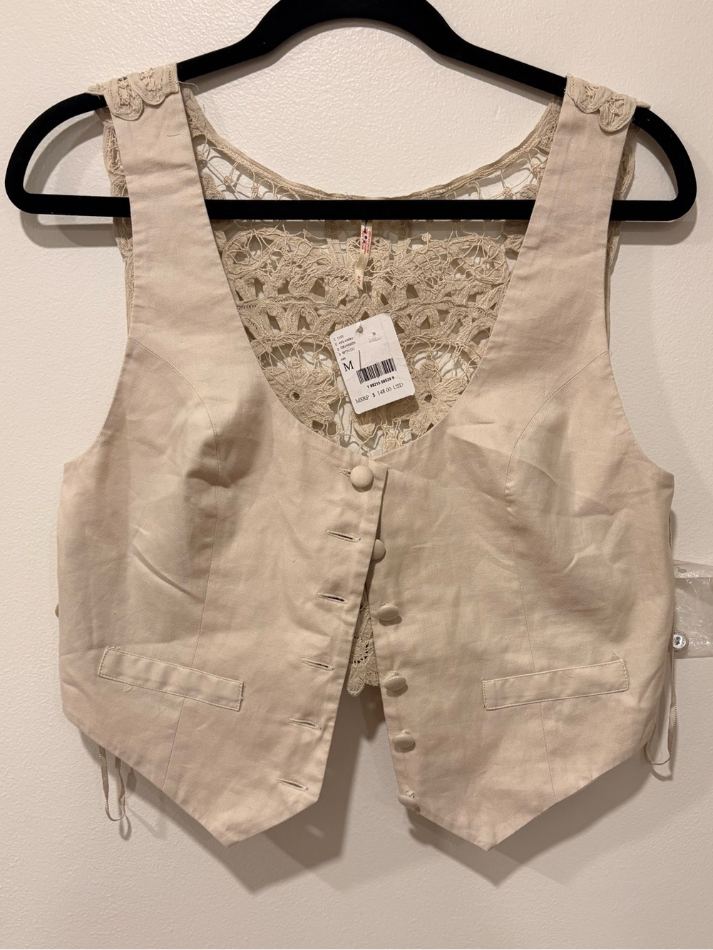 Free People Cream Cropped Button Vest